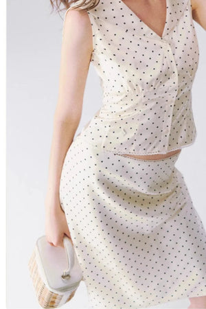 French Polka Dot Blouse & Skirt Set-Up