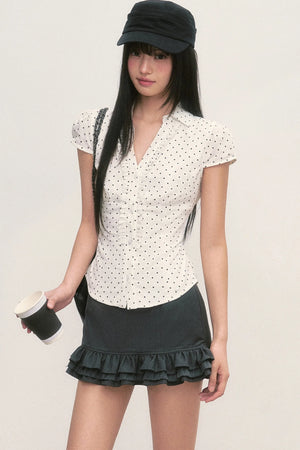 French Polka Dot Puff Blouse