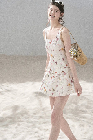 French Puff Lace Floral Dress
