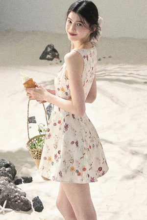 French Puff Lace Floral Dress