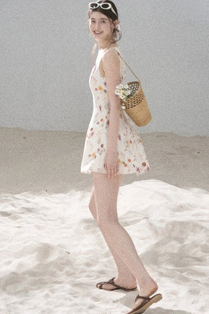 French Puff Lace Floral Dress