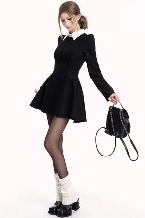 French Retro Color-Blocking Dress
