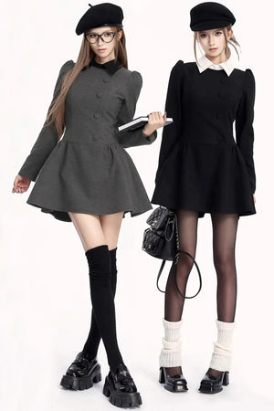 French Retro Color-Blocking Dress