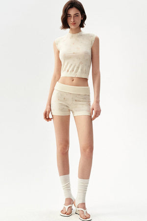 French Retro Floral Knit Camisole Top