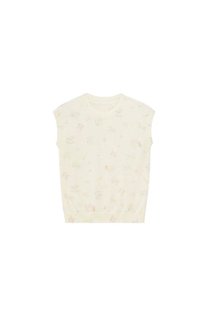 French Retro Floral Knit Camisole Top