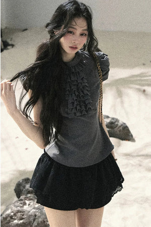 French Ruffle Puff Sleeve Top