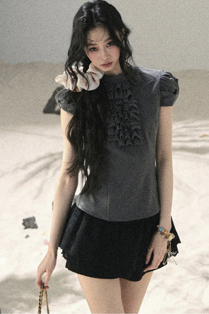 French Ruffle Puff Sleeve Top