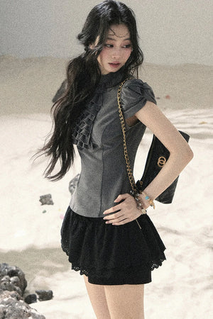 French Ruffle Puff Sleeve Top