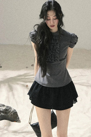 French Ruffle Puff Sleeve Top