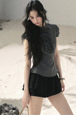 French Ruffle Puff Sleeve Top