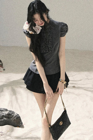French Ruffle Puff Sleeve Top