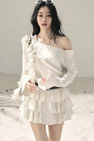 French Ruffled Off-Shoulder Dress