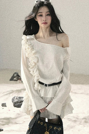 French Ruffled Off-Shoulder Dress