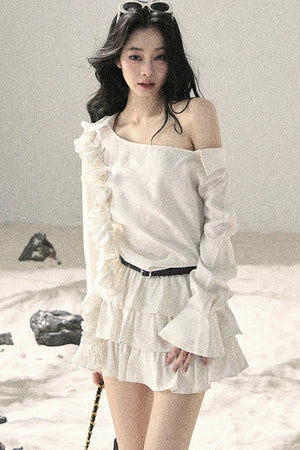 French Ruffled Off-Shoulder Dress