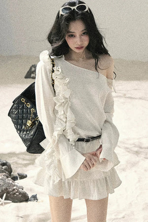 French Ruffled Off-Shoulder Dress