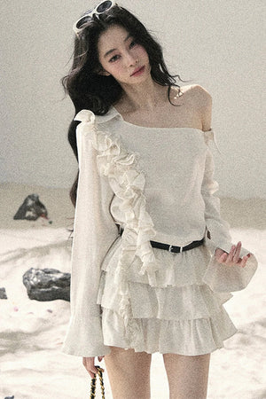 French Ruffled Off-Shoulder Dress