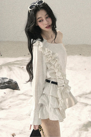 French Ruffled Off-Shoulder Dress