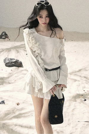 French Ruffled Off-Shoulder Dress
