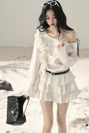 French Ruffled Off-Shoulder Dress