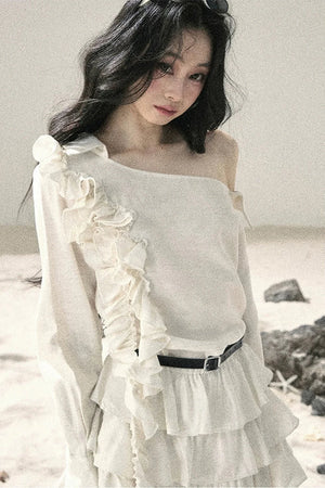 French Ruffled Off-Shoulder Dress