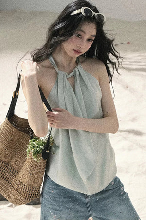 French Silk Backless Halter Top