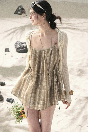 French Striped Embroidered Camisole