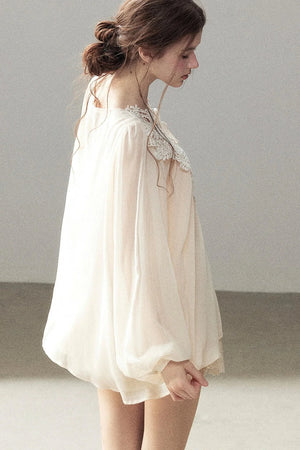 French Style Lace Trim Chiffon Top