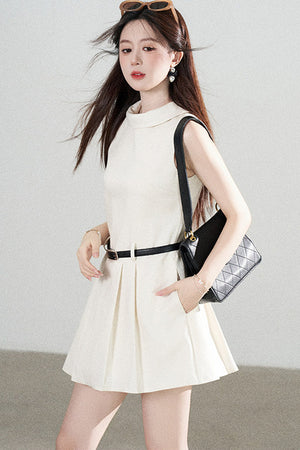 French Style Pleated Belt Dress