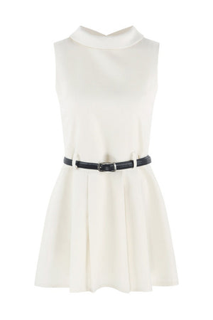 French Style Pleated Belt Dress