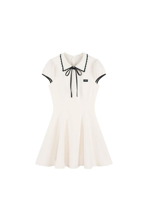 French Style Puff Sleeve Cinched Waist Dress