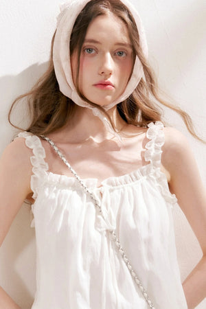 French Style Puff Sleeve Ruffle Trim Cardigan and Dress Set