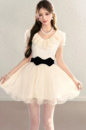 French V-Neck Color-Block Dress