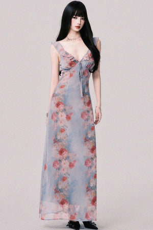 French V-Neck Halter Dress