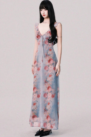 French V-Neck Halter Dress