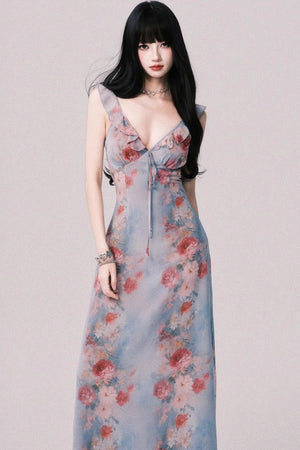 French V-Neck Halter Dress