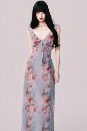 French V-Neck Halter Dress