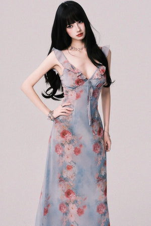 French V-Neck Halter Dress