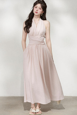 French V-Neck Halter Long Dress