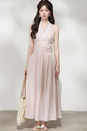 French V-Neck Halter Long Dress