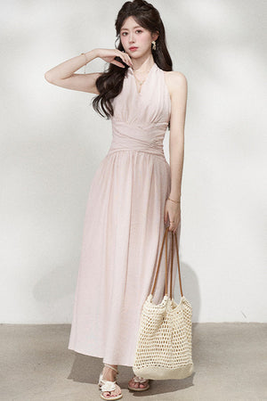 French V-Neck Halter Long Dress