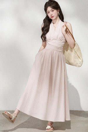 French V-Neck Halter Long Dress