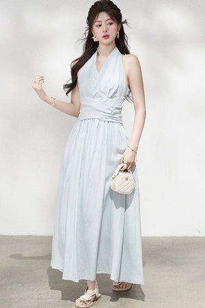 French V-Neck Halter Long Dress