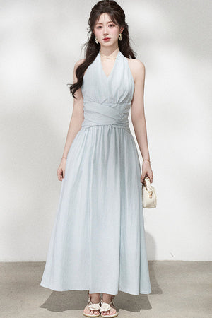French V-Neck Halter Long Dress