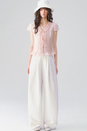 French V-Neck Lace Shirt