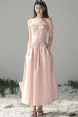 French Vibe Halter Dress