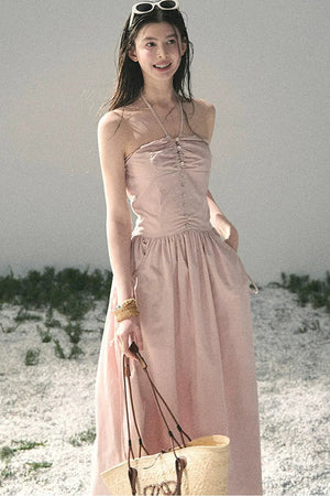 French Vibe Halter Dress