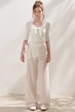 French Wave Lace Bow Blouse