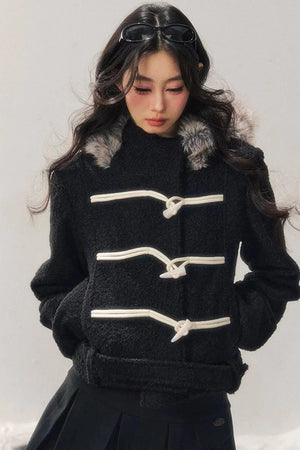 French Woolen Hooded Coat
