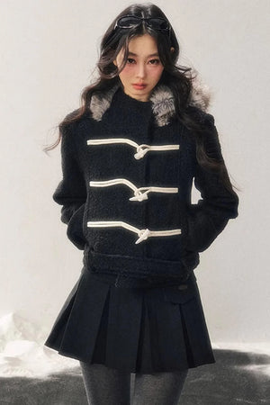 French Woolen Hooded Coat
