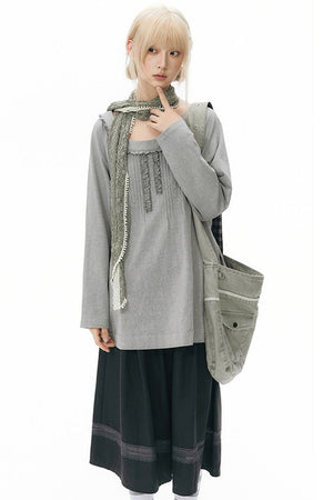 Front Chest Tuck Webbing Raglan Knit T-Shirt